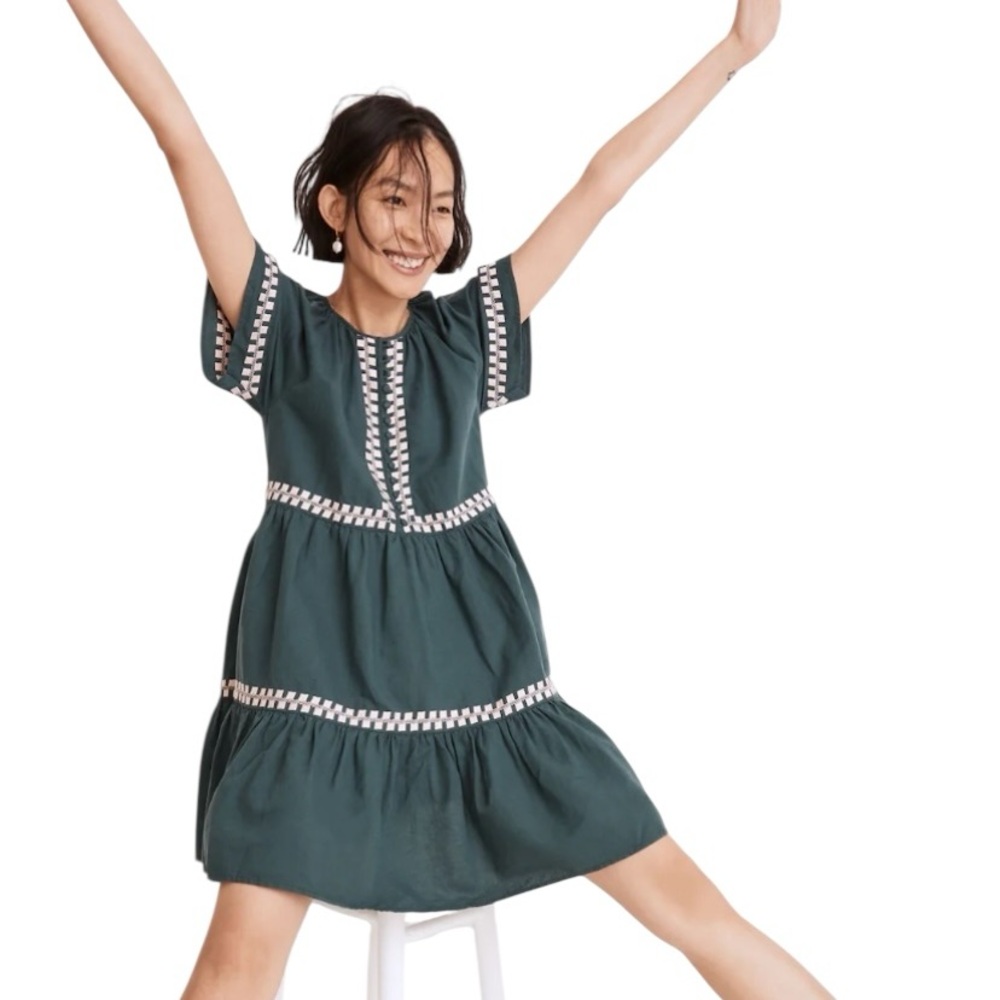 Madewell Embroidered Linen blend flutter sleeve mini dress